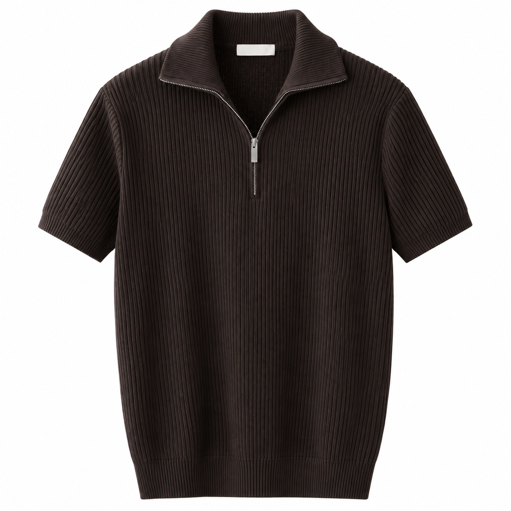 Quarter-Zip Ribbed Knit Polo Shirt