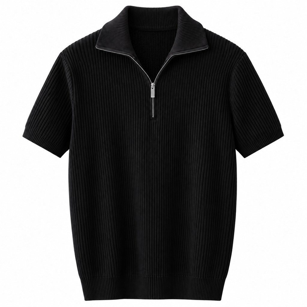 Quarter-Zip Ribbed Knit Polo Shirt