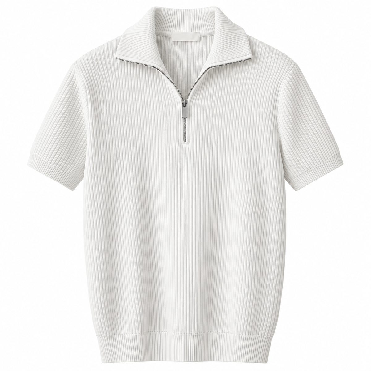 Quarter-Zip Ribbed Knit Polo Shirt