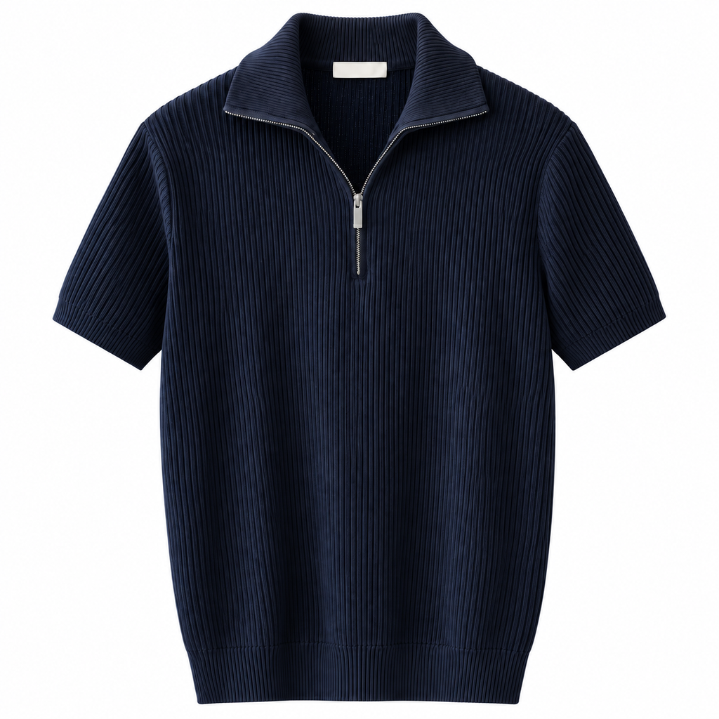 Quarter-Zip Ribbed Knit Polo Shirt