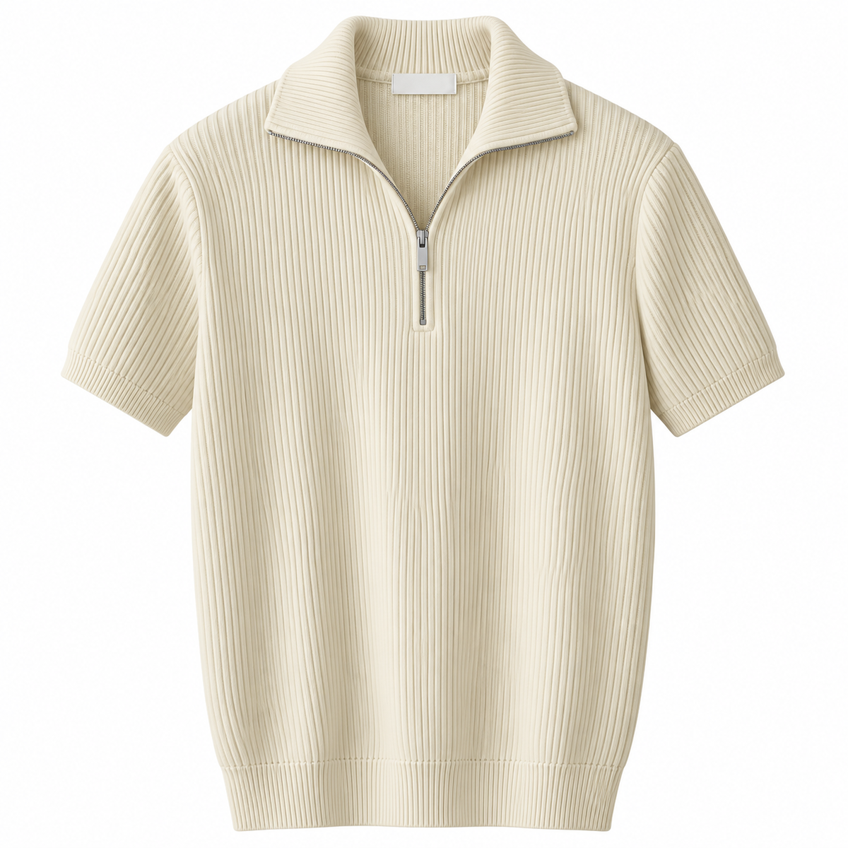 Quarter-Zip Ribbed Knit Polo Shirt