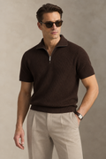 Quarter-Zip Ribbed Knit Polo Shirt